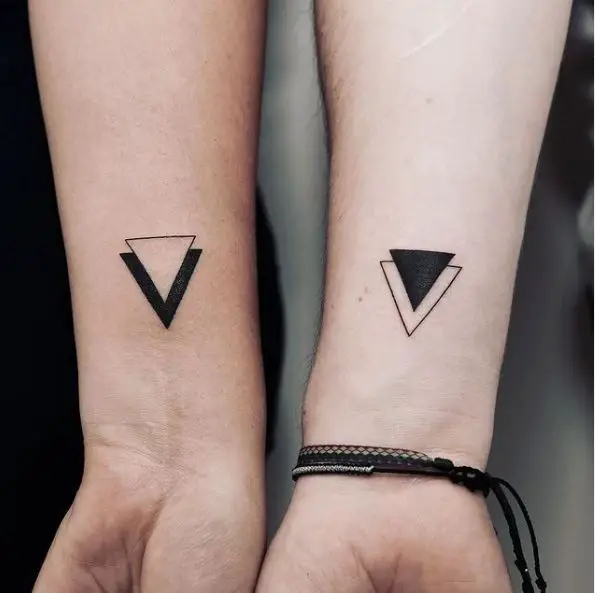 Black and Transparent Double Triangle Wrist Tattoo