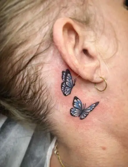 Blue Butterflies Ear Tattoo Piece