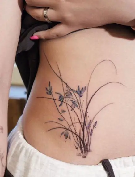 Blue Ink Orchid Flowers Tattoo
