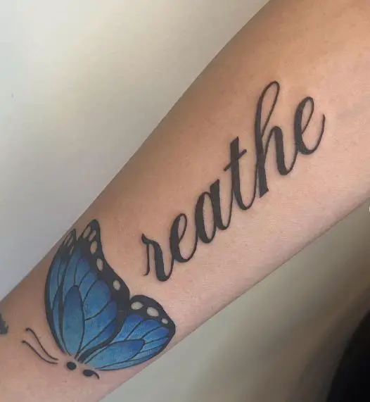 Blue Semicolon Butterfly with a Text Tattoo