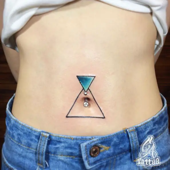 Blue and Transparent Double Triangle Tummy Tattoo