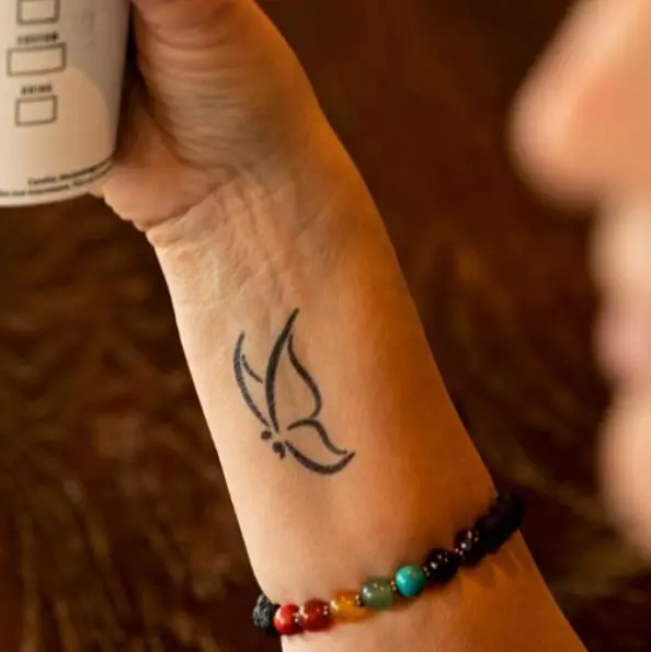 Bold Black Line Semicolon Butterfly Wrist Tattoo