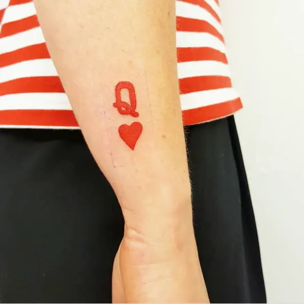 Bold Red Ink Queen of Hearts Tattoo