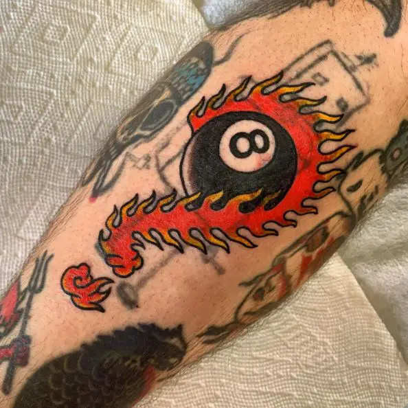 Burning 8 Ball Tattoo Piece