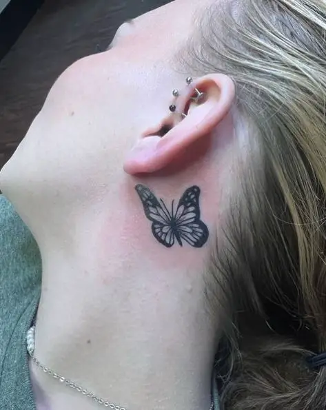 Butterfly Behind the Ear Tattoo