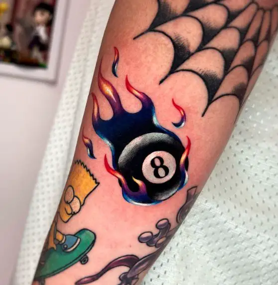 Colored Flames with 8 Ball Tattoo Piece