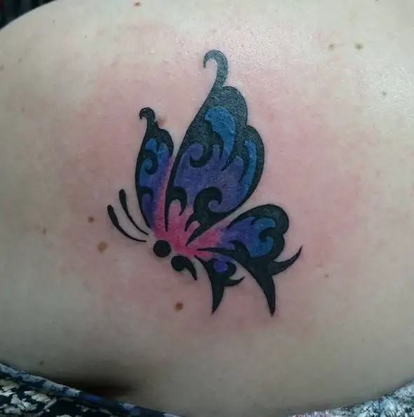 Colored and Fat Lines Semicolon Butterfly Tattoo