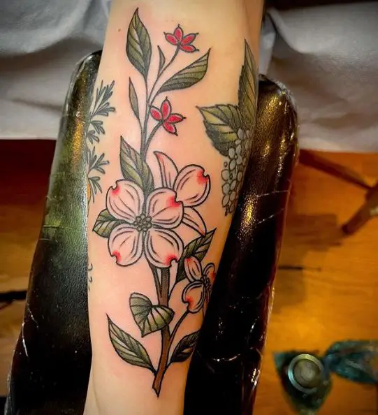 Colorful Death Dogwood Leaf Tattoo
