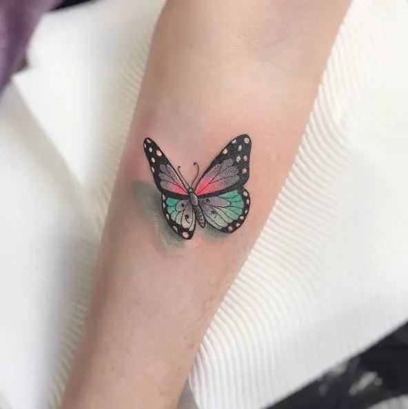 Colorful and White Dots Semicolon Butterfly Tattoo