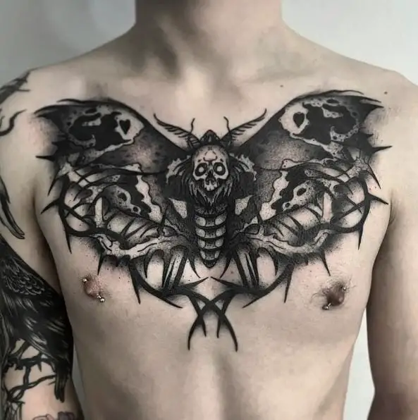 Dark Art Death Moth Tattoo on Chest