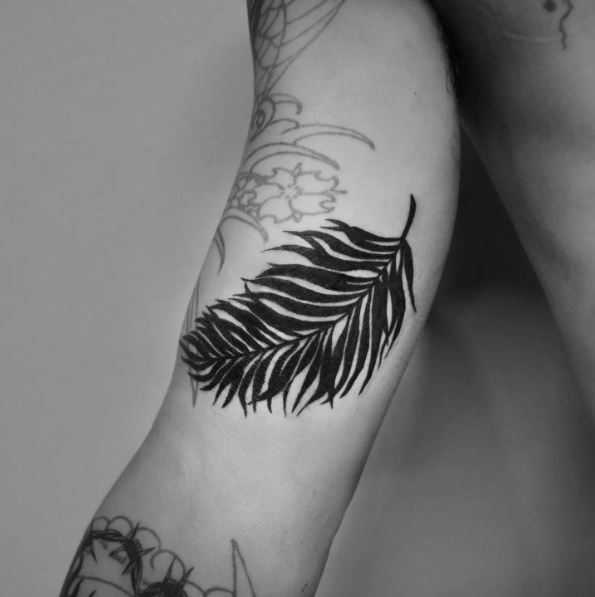 Dark Palm Leaf Forearm Tattoo