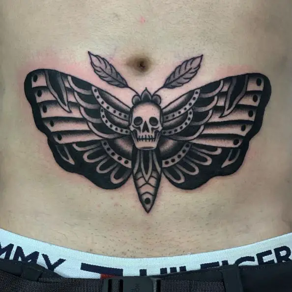 Death Moth with Leaves Tattoo
