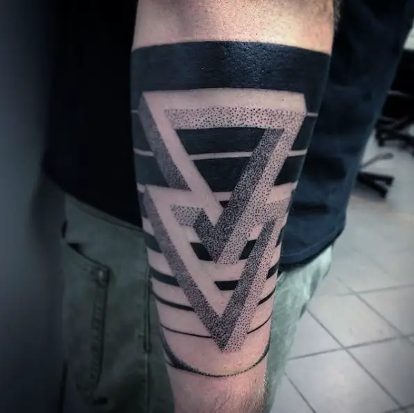Double Penrose Triangle Tattoo on Black and White Stripes