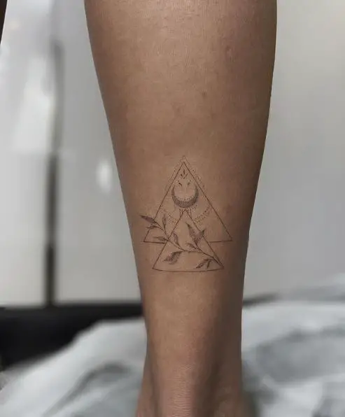 Double Triangle Tattoo with Leaves