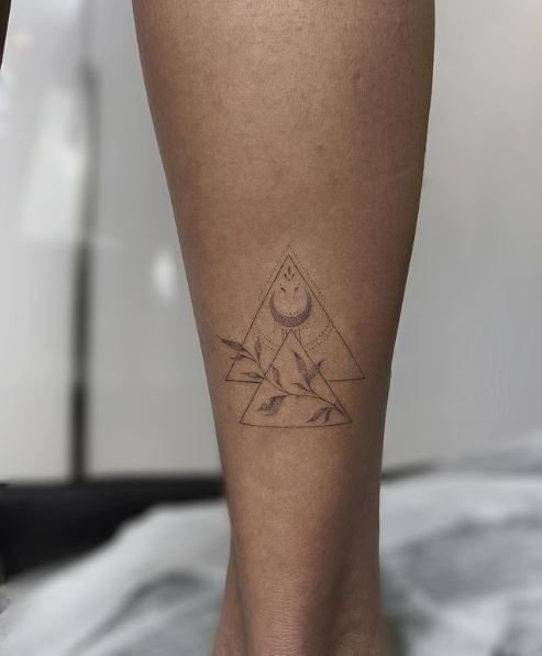 Double Triangle Tattoo with Leaves