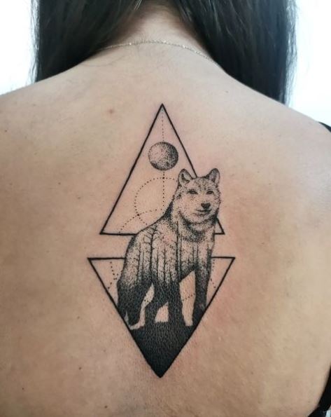 Double Triangle and Wolf Tattoo Piece