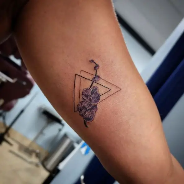 Double Triangle with Orchids Tattoo