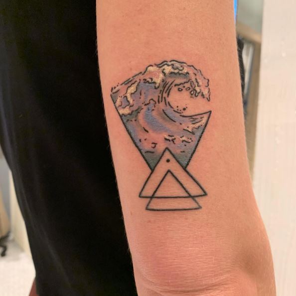Double Triangle with Wave Triangle Arm Tattoo