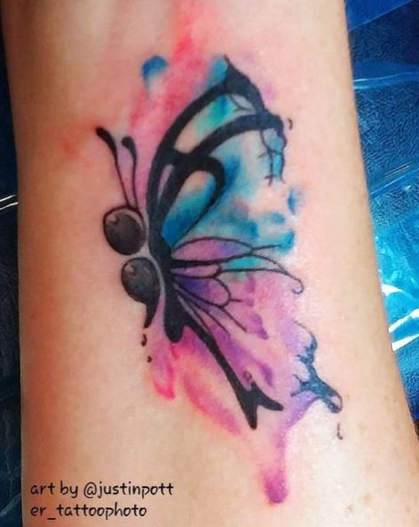 Dripping Colors Semicolon Butterfly Tattoo