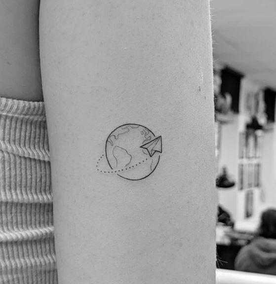 Earth Globe and Paper Plane Tattoo