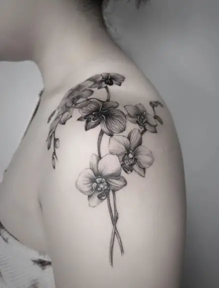 Elegant and Delicate Orchid Flowers Shoulder Tattoo