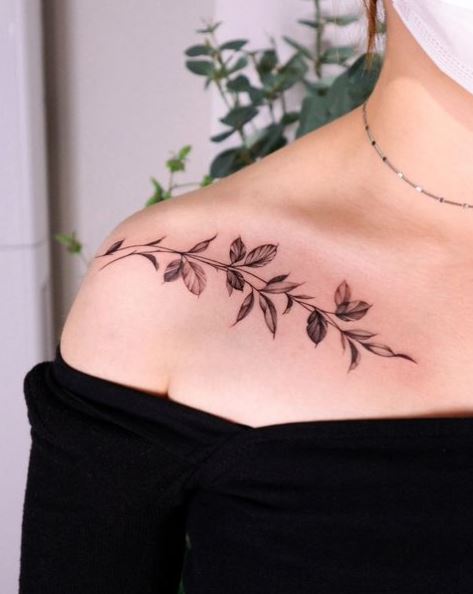 Encroaching Leaf Shoulder Tattoo
