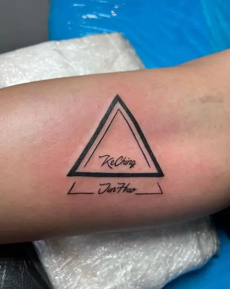Fat and Thin Line Double Triangle Tattoo with Names