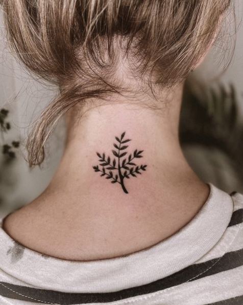 Fern Tattoo Behind the Neck