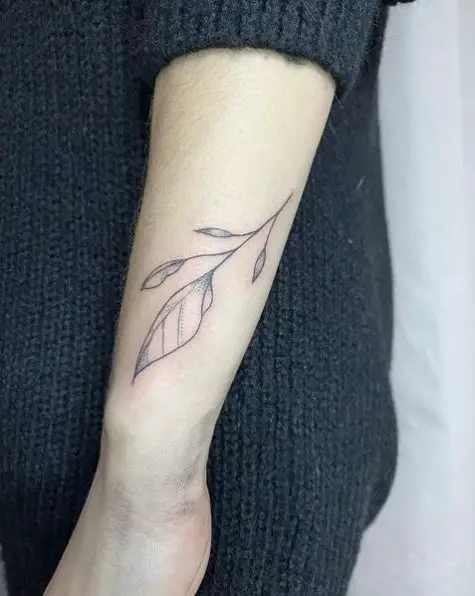 Fine Line Valentine Leaf Tattoo