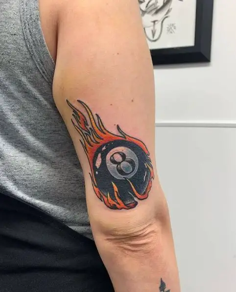 Flaming 8 Ball Arm Tattoo Piece