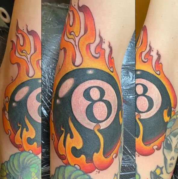 Flaming 8 Ball Tattoo Piece