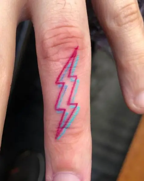 Flashy Pink and Blue Finger Tattoo