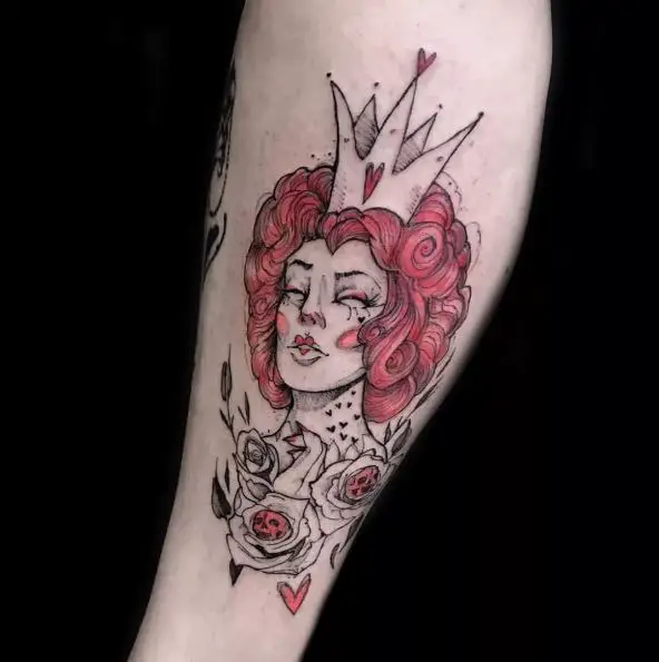 Floral Red Queen Tattoo Design