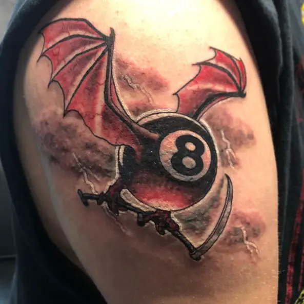 Flying 8 Ball Tattoo Piece