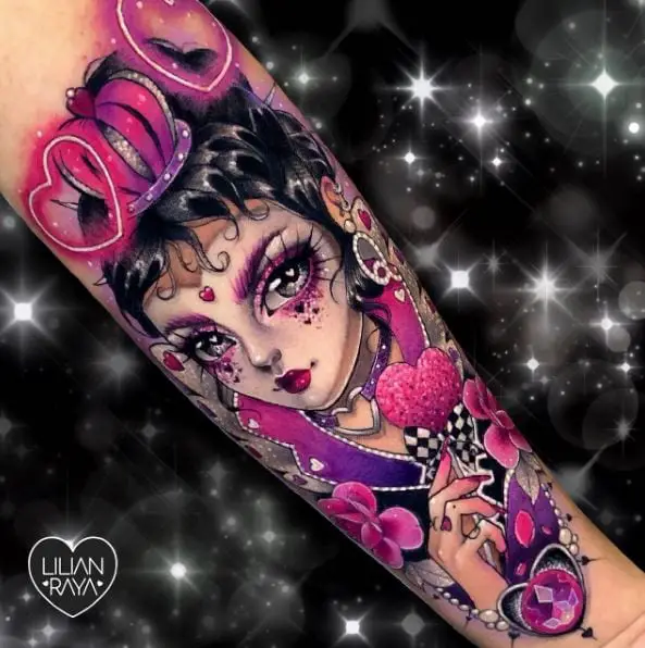 Glittering Queen of Hearts Tattoo