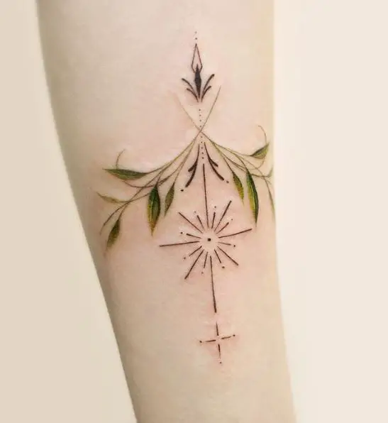 Green Leaves with Sparks Tattoo