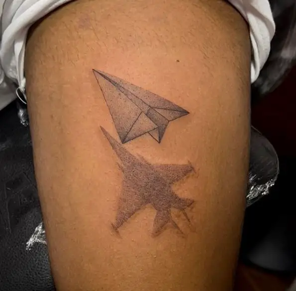 Grey Paper Plane and Airplane Tattoo