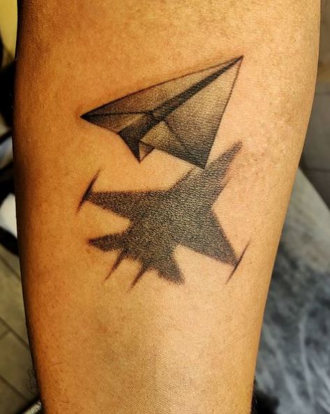 Grey Shade Paper Plane and Air Plane Tattoo