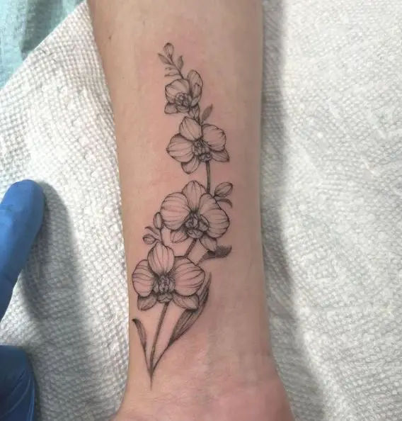 Greyscale Orchid Flowers Forearm Tattoo