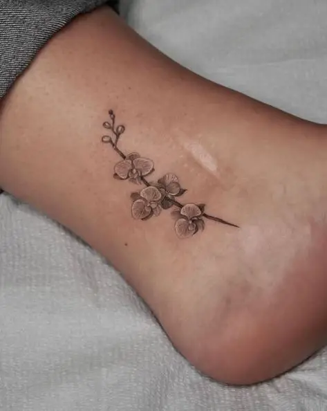 Greyscale Orchids Ankle Tattoo