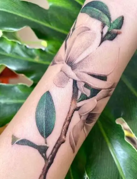 Greyscale Orchids and Green Leaves Tattoo