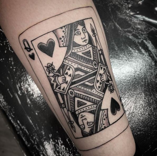 Greyscale Playing Cards Queen of Hearts Tattoo