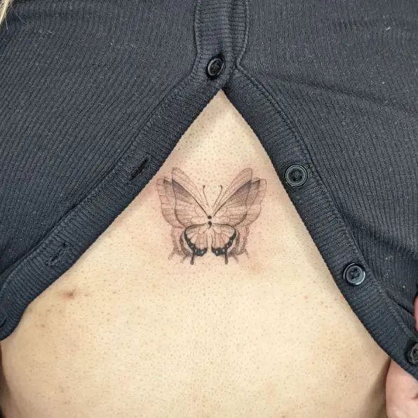 Greyscale Semicolon Butterfly 3D Tattoo