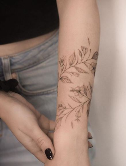 Leaf and Petal Bracelet Tattoo