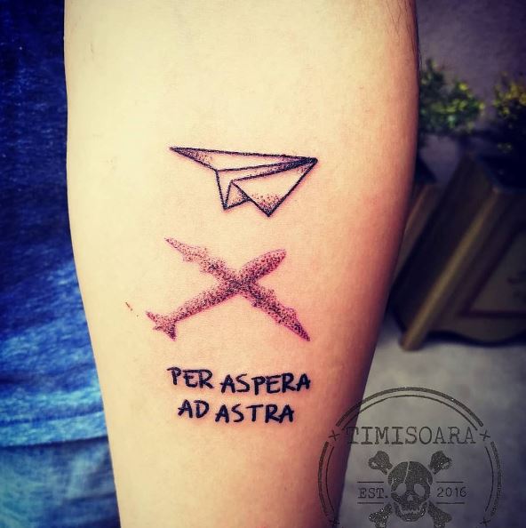 Lettering Tattoo with a Paper Plane and Airplane