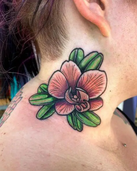 Light Pink Orchid Neck Tattoo