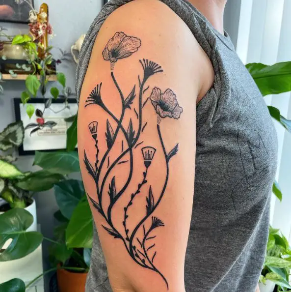 Mixed Floral Leaf Tattoo
