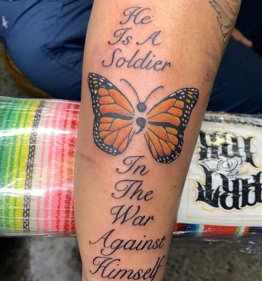 Monarch Semicolon Butterfly with Quote Tattoo
