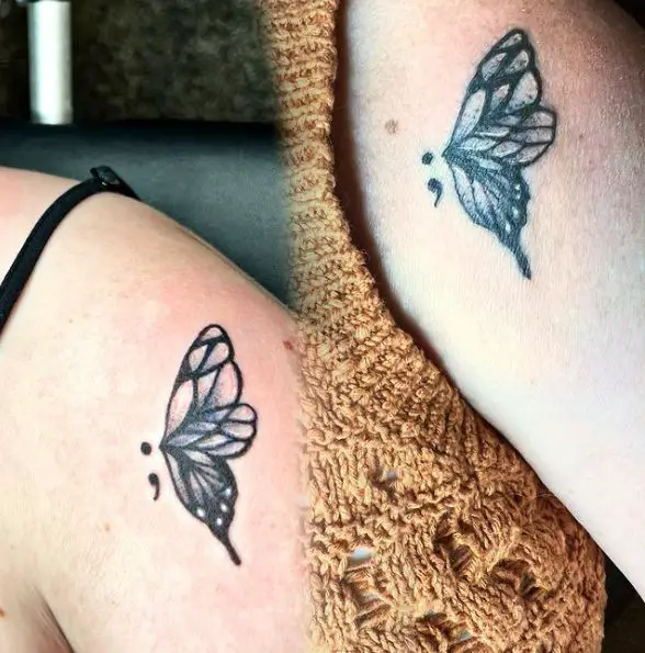 Mother Daughter Butterfly Semicolons Tattoos