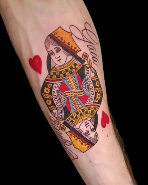Multicolored Queen of Hearts Tattoo